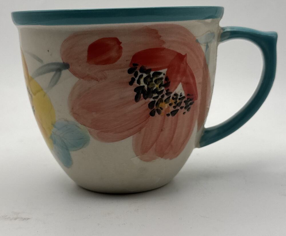 PIONEER WOMAN Vintage Bloom Coffee Mug Floral Teal Pink Yellow Cup
